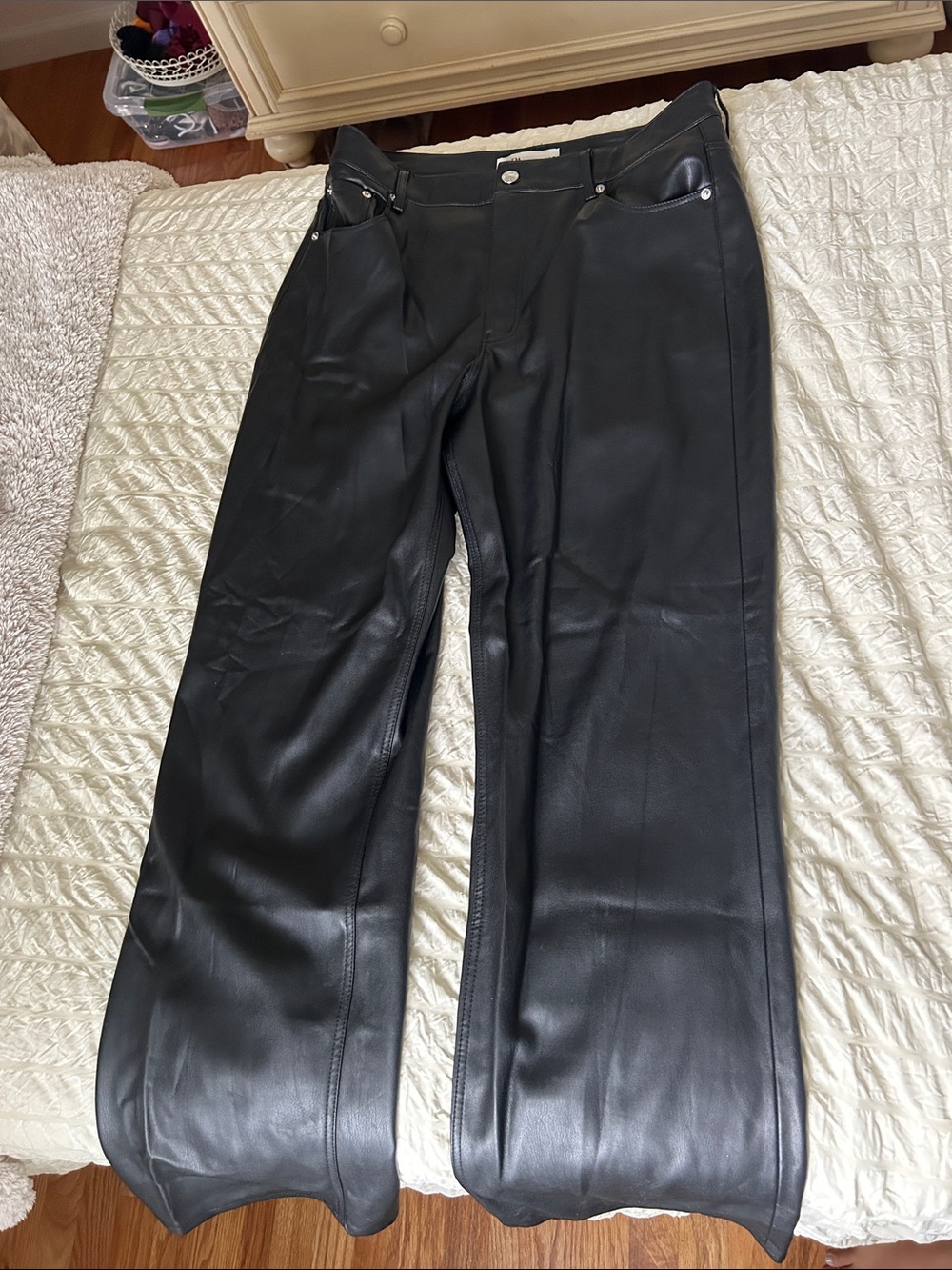 Zara Black Faux Leather Wide-Leg Pants